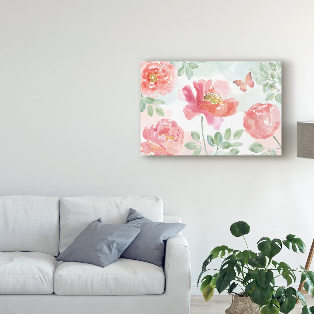Watercolorful Pink And Green Floral Canvas Art Q767035