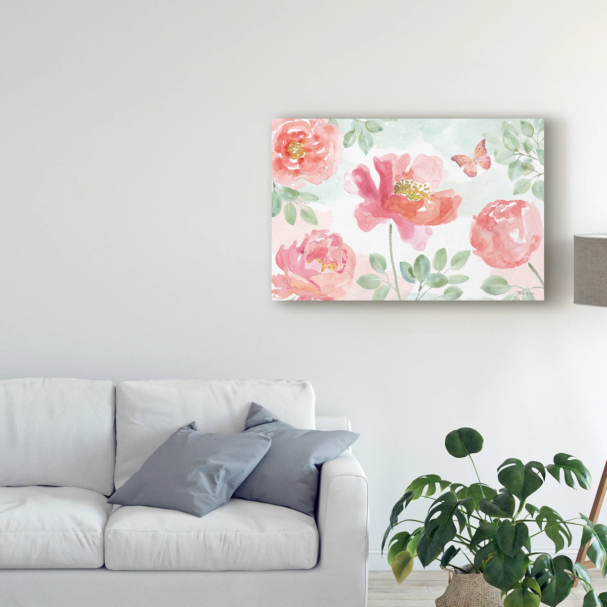 Watercolorful Pink And Green Floral Canvas Art Q767035
