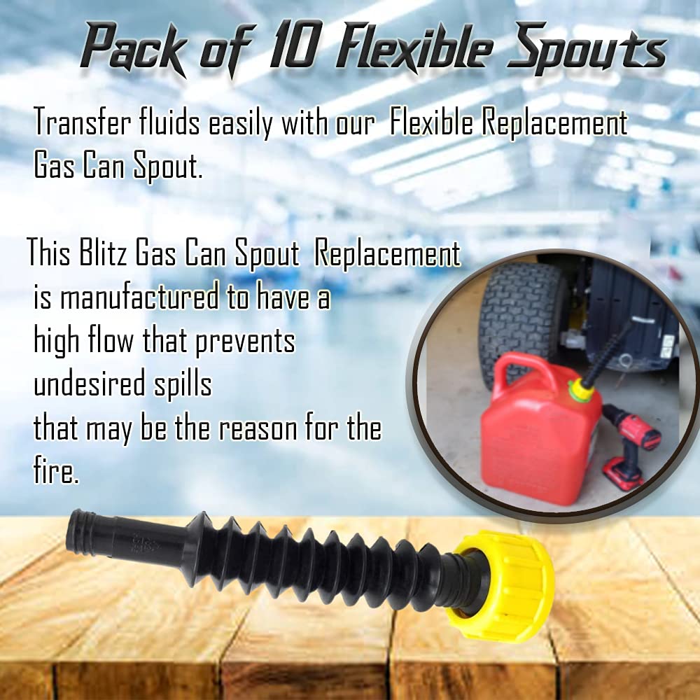 10 Pack Flexible Replacement Gas Spout with Thread Caps J230