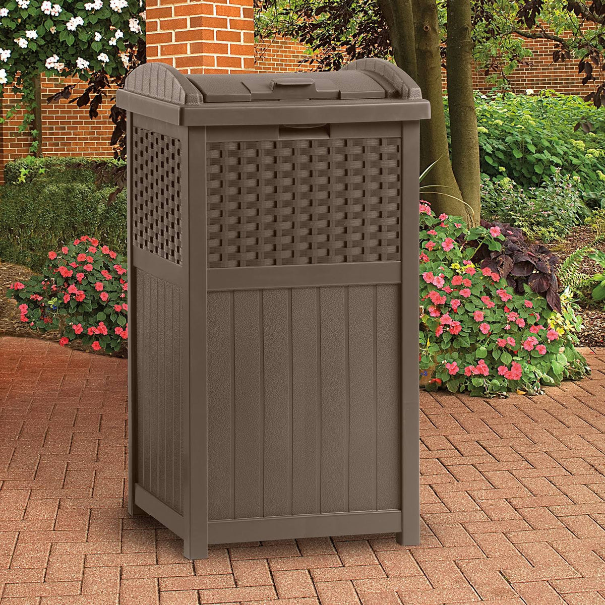 33 Gallon Beige and Brown 2 Pack Garbage Container L6581