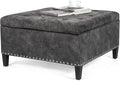 Grey Tufted Storage Ottoman Bench with Wood Legs P7394