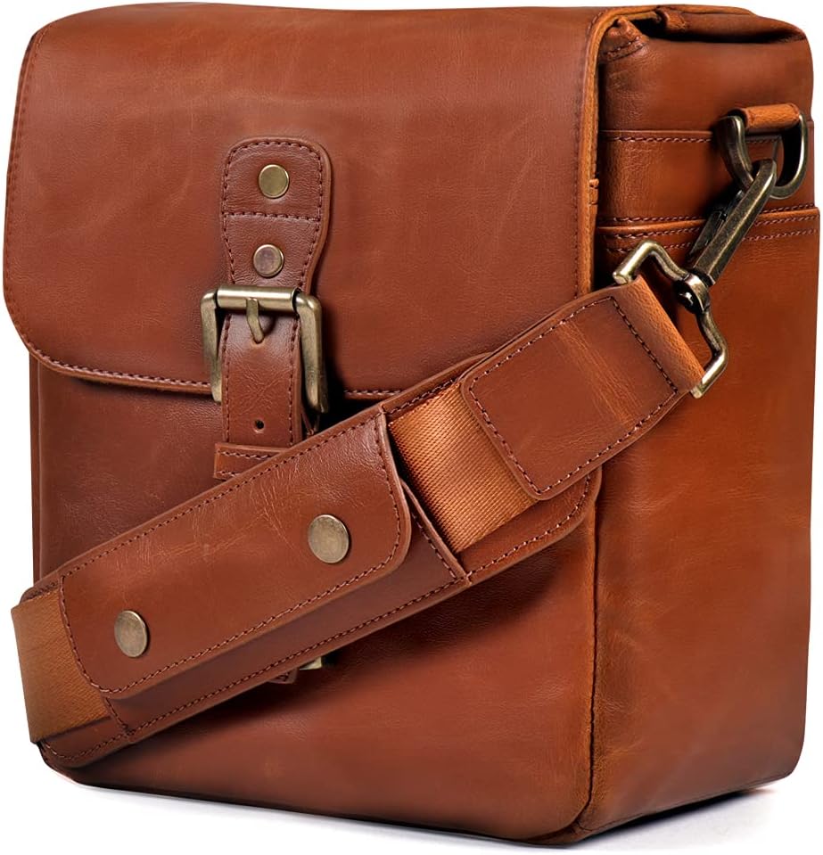 Light Brown Leather Camera Messenger Bag E4588
