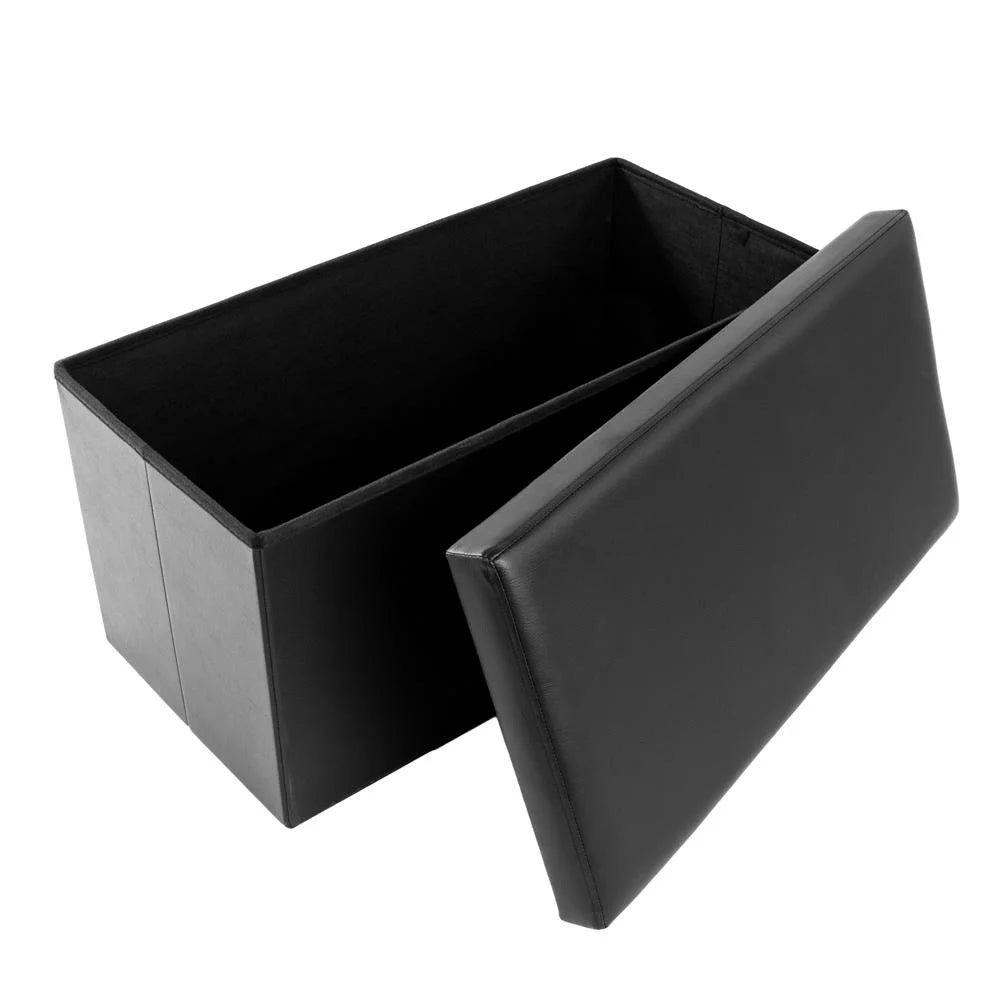 Black Faux Leather Folding Footstool Rectangle Storage Ottoman J203564