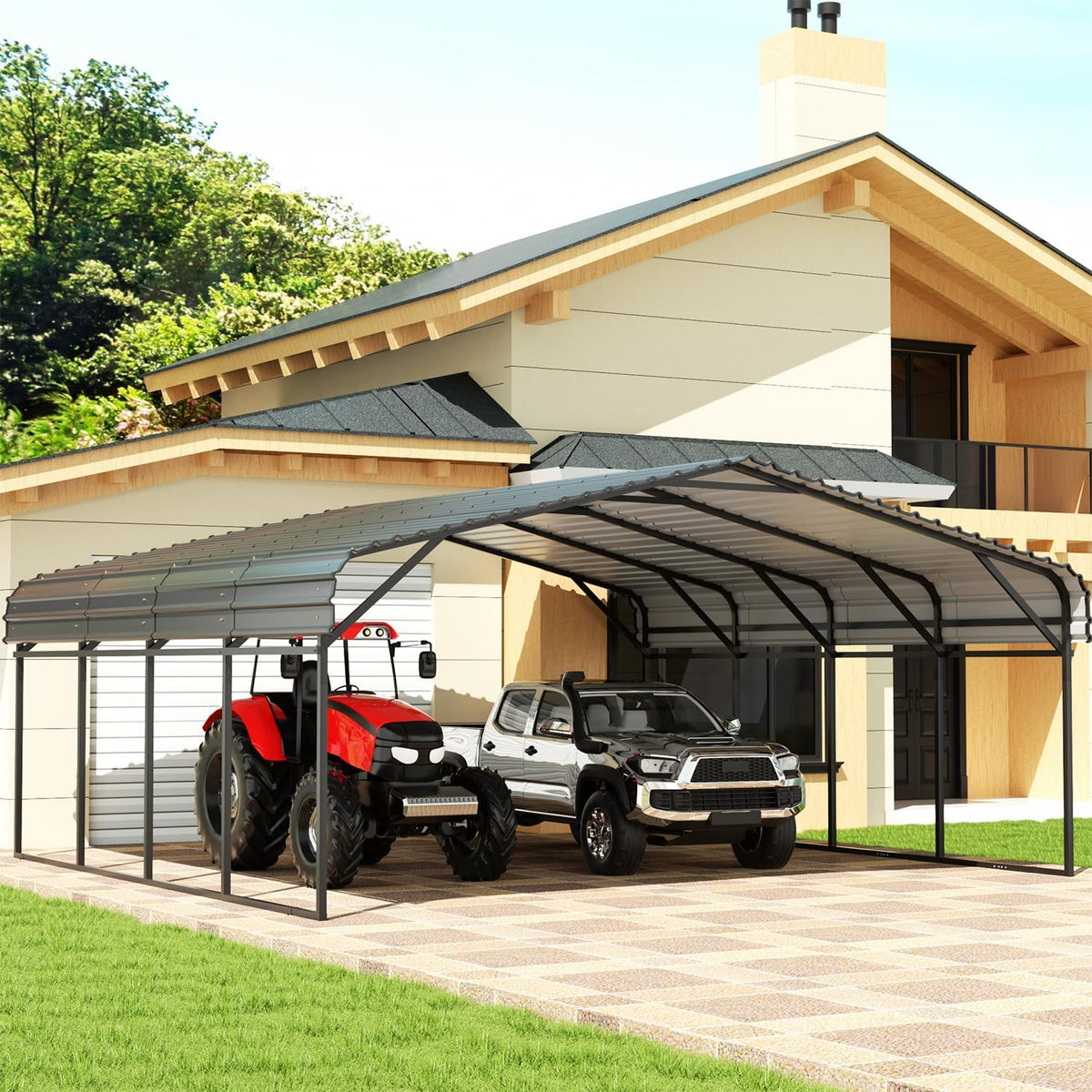 20' x 20' Metal Carport with Galvanized Steel Roof, Grey M74793