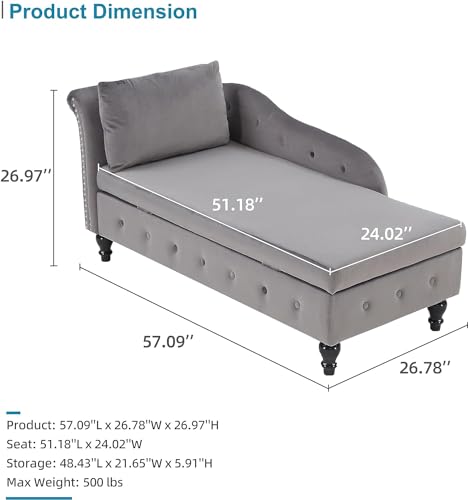 Dark Gray Velvet Chaise Lounge with Lumbar Pillow X338