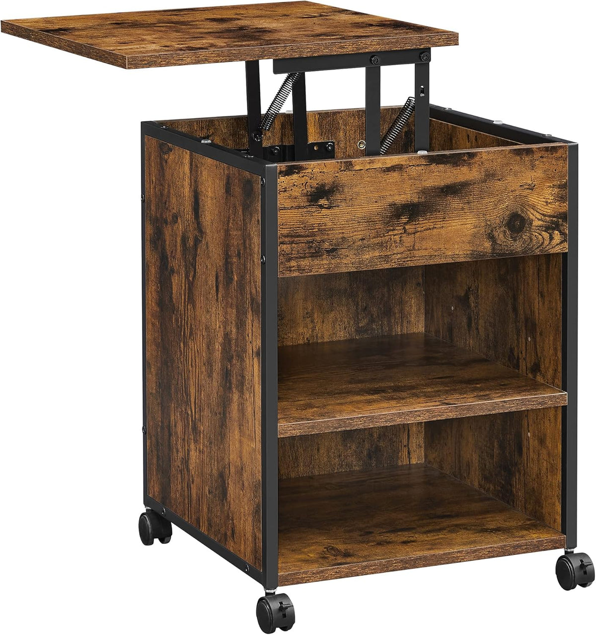 Rustic Brown and Black Nightstand with Lifting Top U3428