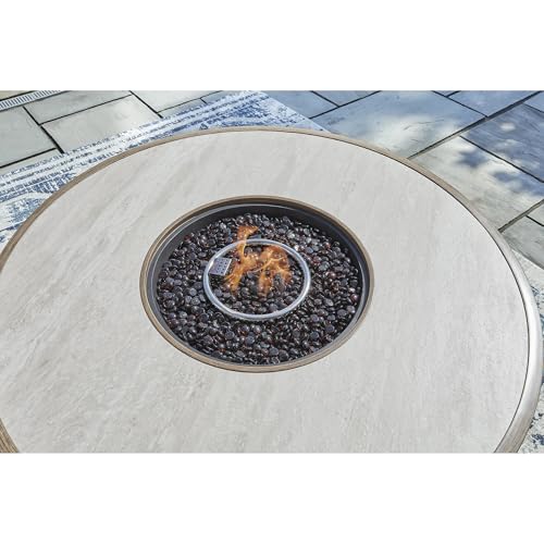 Light Brown Beige Sintered Stone Outdoor Fire Pit Table E672930