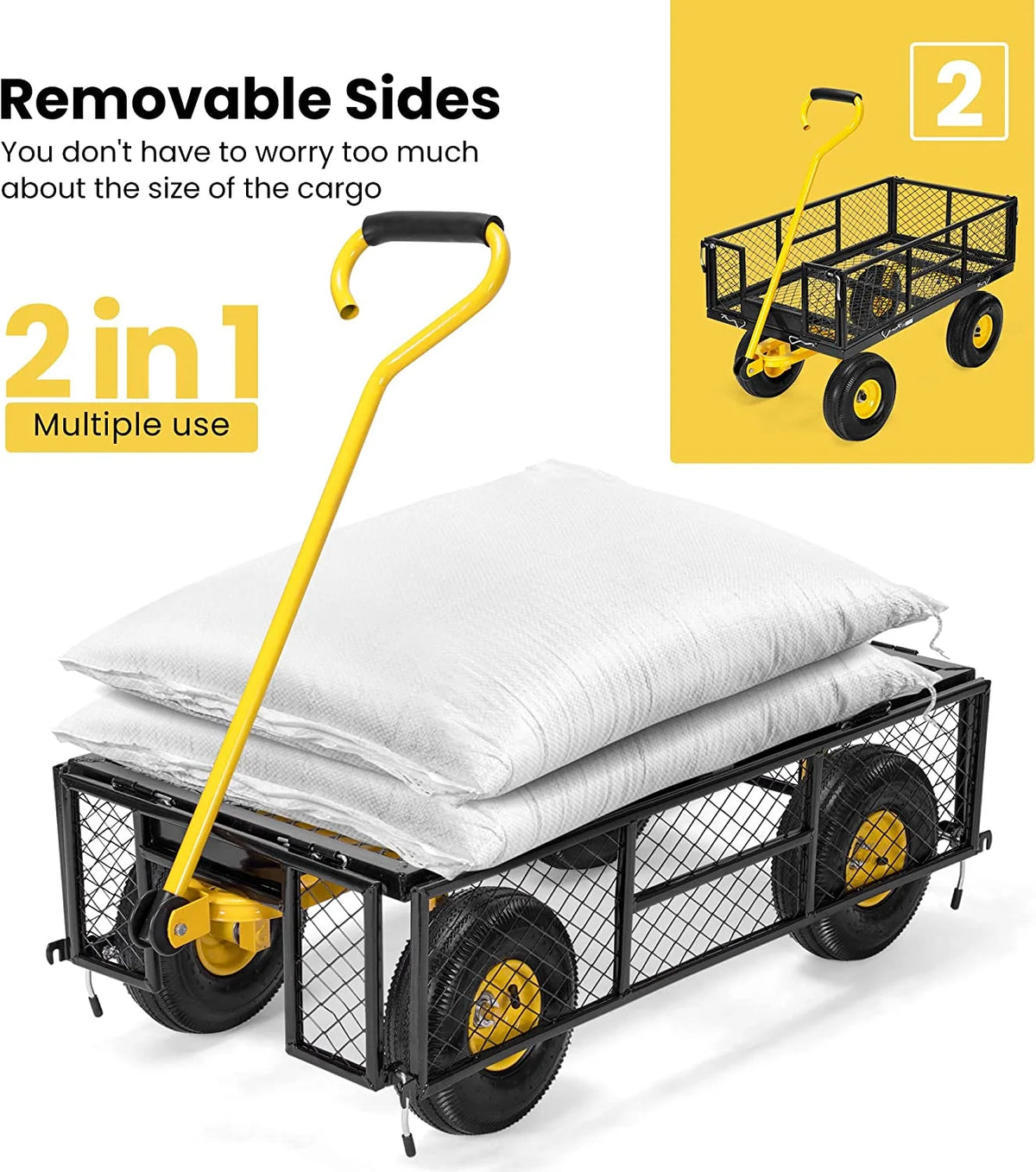 Mesh Steel Garden Cart with Removable Sides, 880 lbs Capacity U198