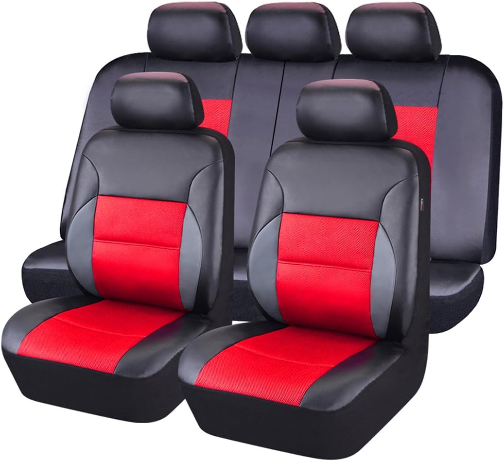 11PCS Leather Car Seat Covers Set Black and Beige N354090