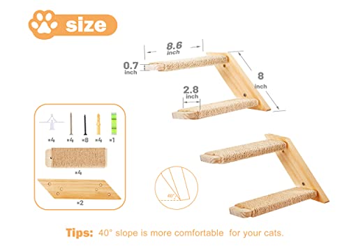 Cat Wall Climbing Shelf, 2 pcs 4 Step Wall-Mounted Ladder with Sisal Scratching Rope N8747