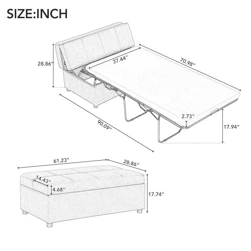Light Gray Ottoman Folding Bed with Mattress B48181