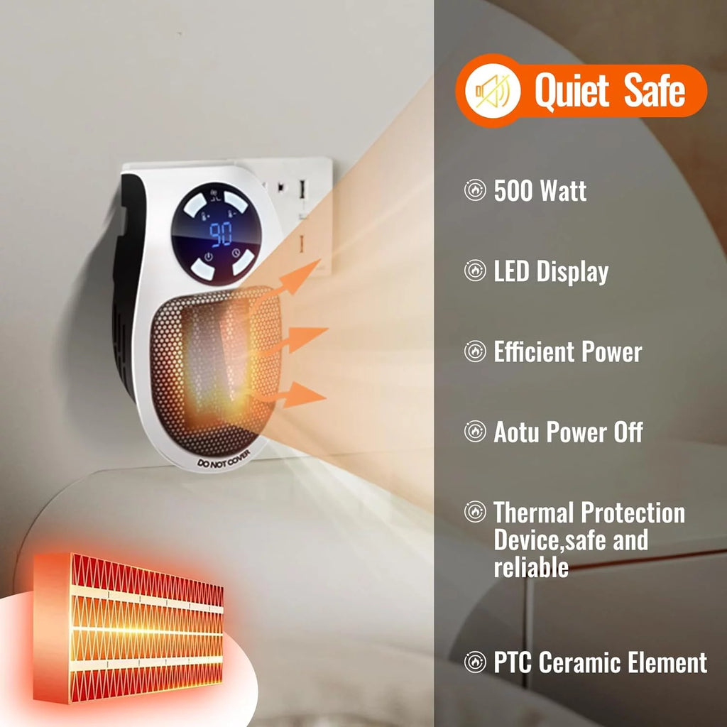 500W/800W Portable Electric Small Space Heater with Adjustable Thermostat and Timer K41704