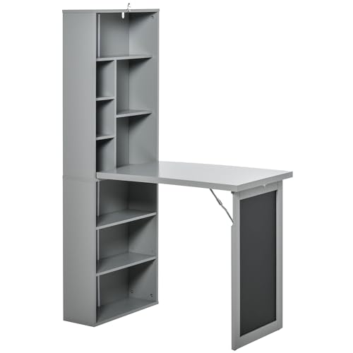 Grey Wall Mount Desk Cabinet with Blackboard and Side Shelf I2982