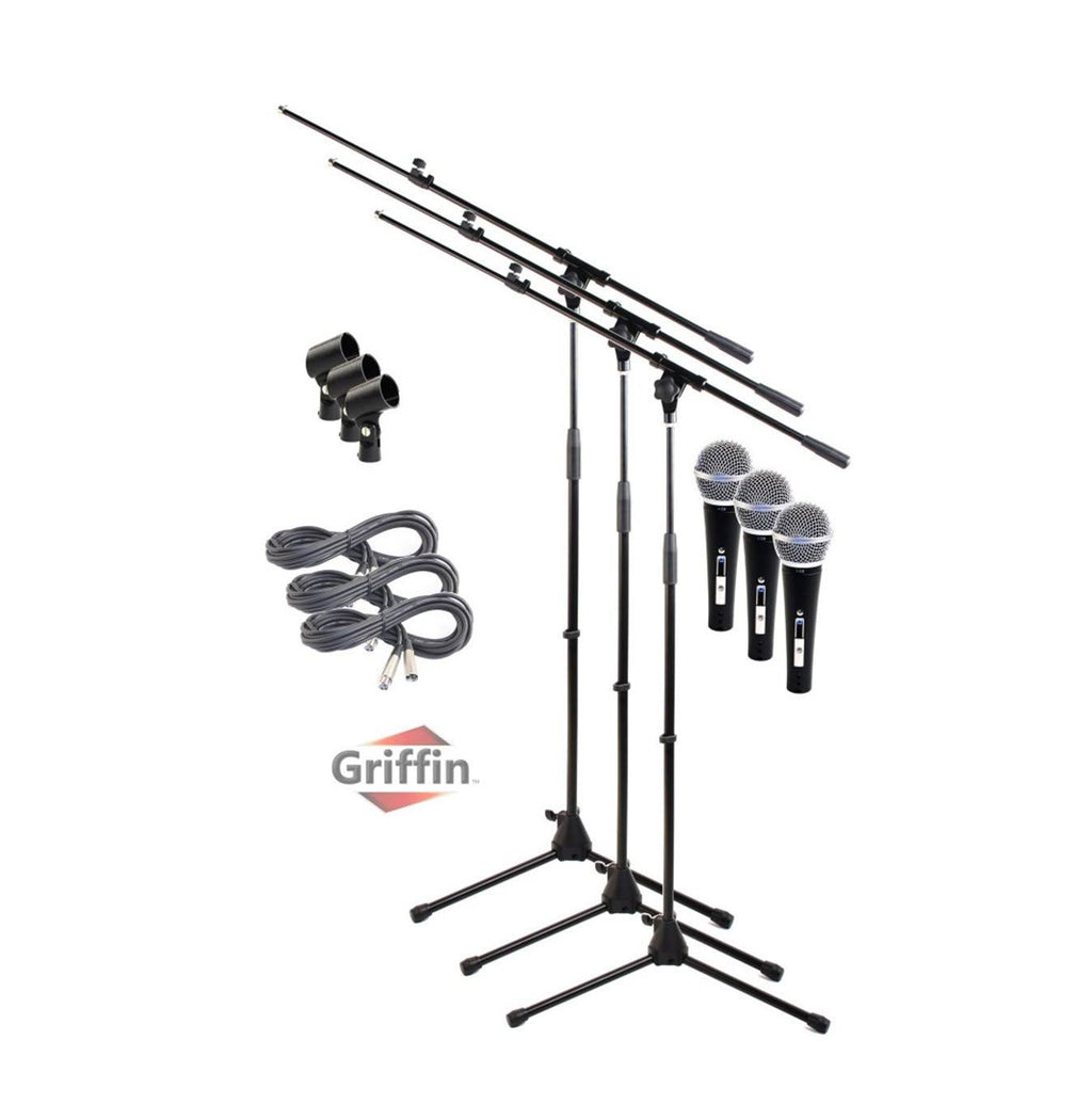 3 Pack Microphone Boom Arm Stand Holder XLR Cable Dynamic Mic Clip E848