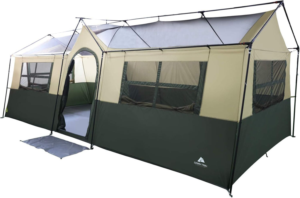 12 Person Cabin Tent with Closets and Room Dividers, Green E67126