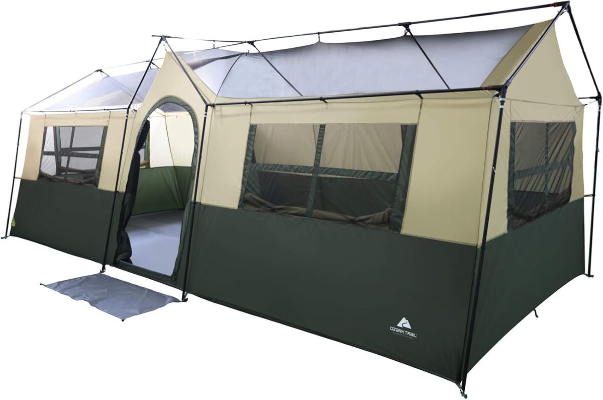 12 Person Cabin Tent with Closets and Room Dividers, Green E67126