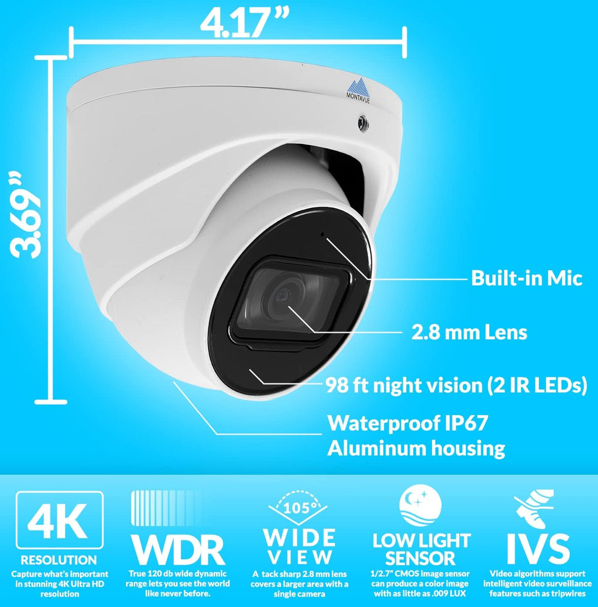4K 8 Channel POE Security Camera System with 8 Turret Cameras and 2TB Hard Drive R997