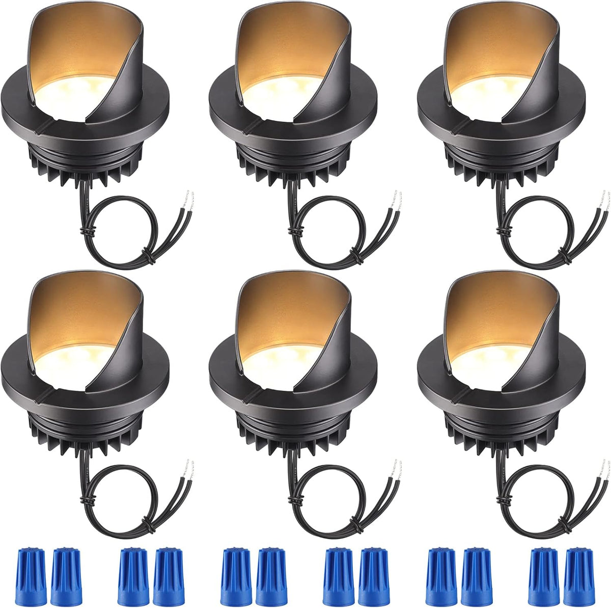 6W LED Well Light Outdoor, Low Voltage 12-24V AC/DC, 3000K Warm White, Black, Pack of 6 S972292