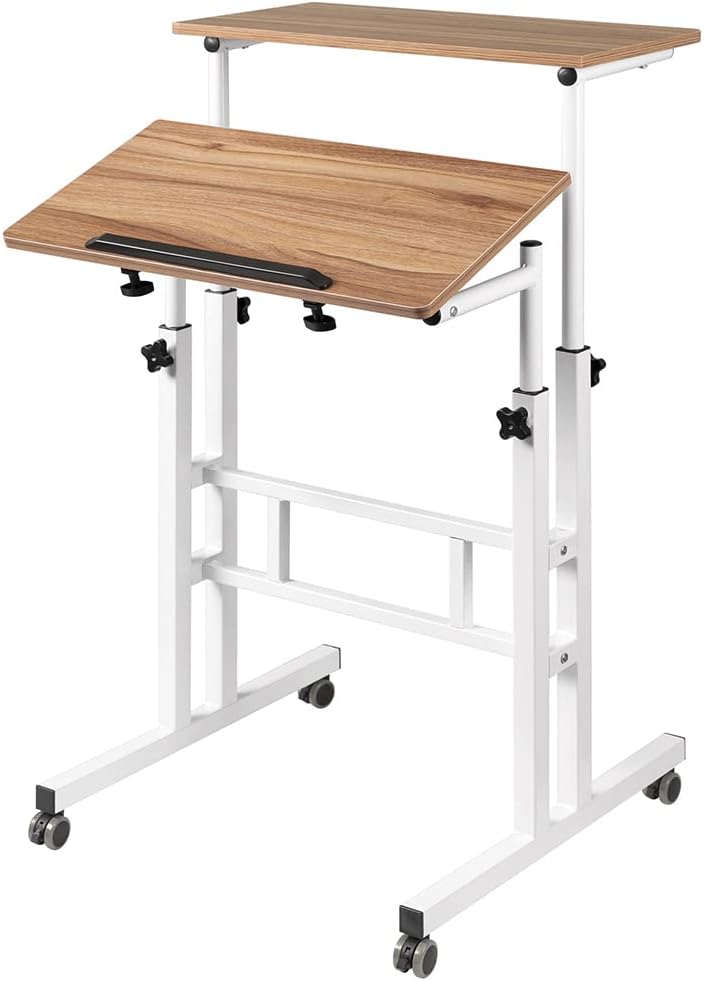 Black Mobile Standing Desk on Wheels Adjustable Y91565