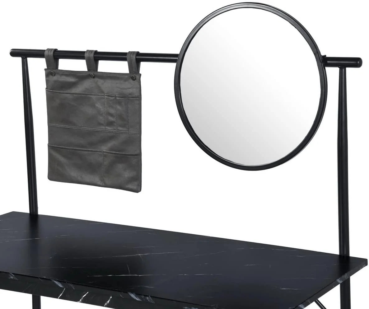 Black Vanity Desk with Removable Circular Mirror E5701