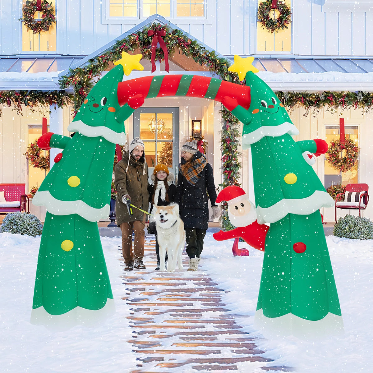 11FT Inflatable Christmas Tree Arch with Santa Claus LED Lights D8770