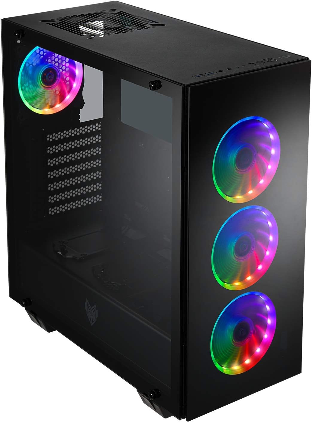 ATX Mid Tower PC Gaming Case with 3 Tempered Glass Panels and 4 ARGB Fans A568