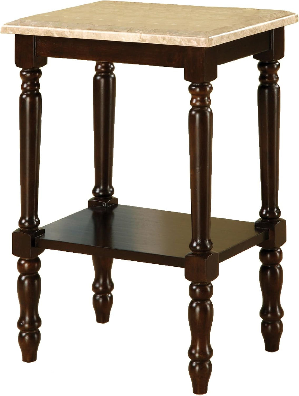 Round Stand with Genuine Marble Top, Dark Cherry Finish J9194