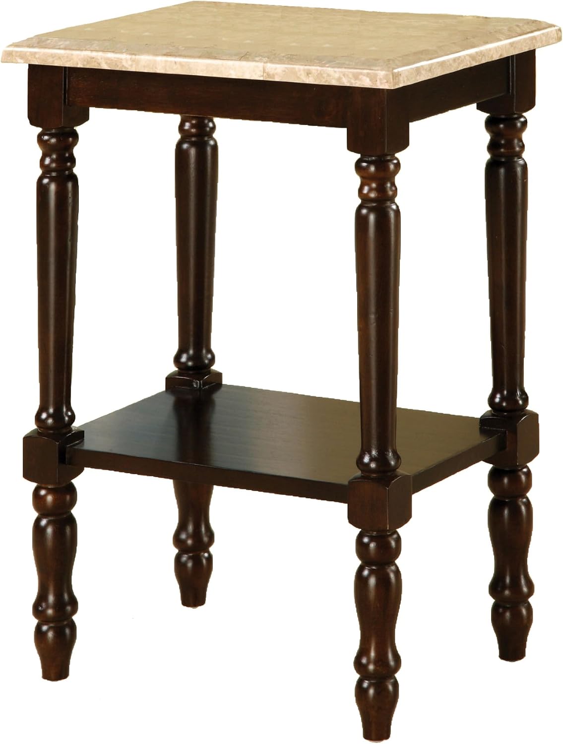 Round Stand with Genuine Marble Top, Dark Cherry Finish J9194