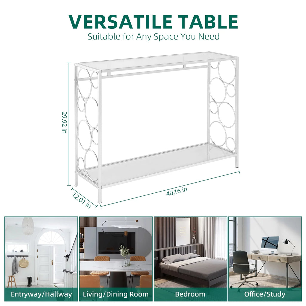 Tempered Glass 2-Tier Console Table with Shelf L65413