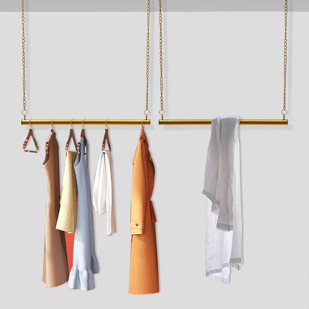 Gold Rod Ceiling-Mounted Clothes Rack A615