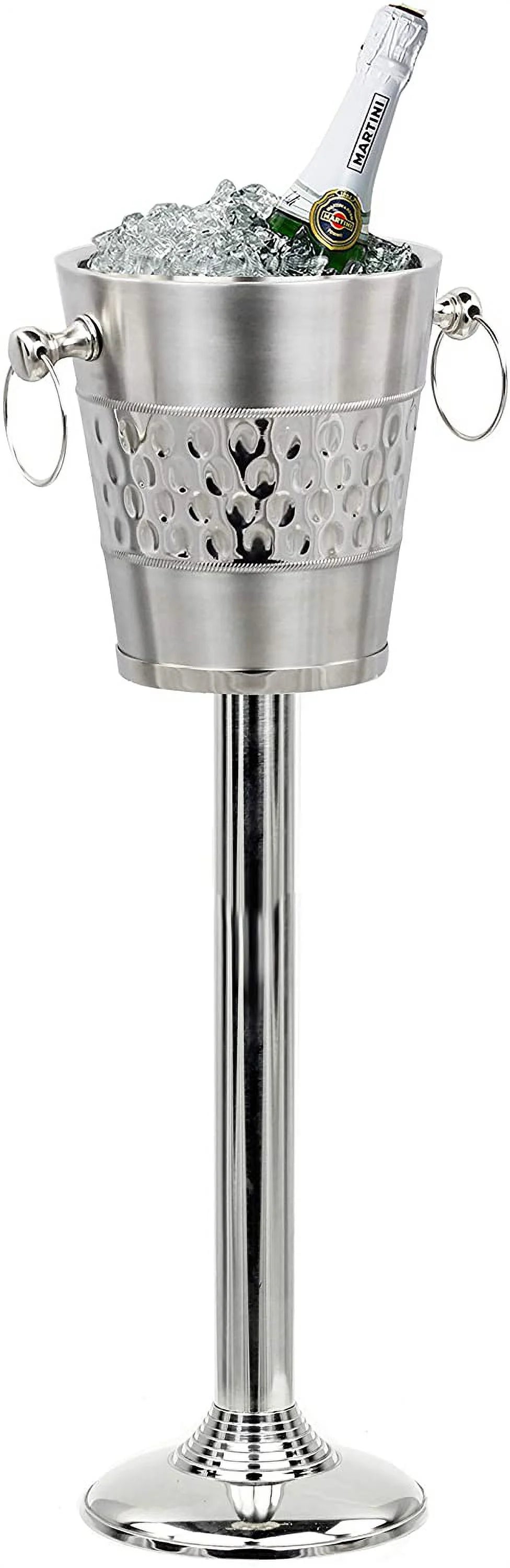Hammered Brushed Nickel Plated Wine & Ice Bucket with Steel Stand E327599