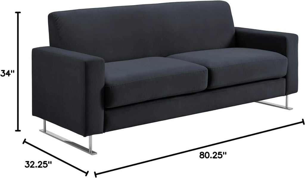 Blue Velvet Sofa with Chrome Sleigh Legs R63689