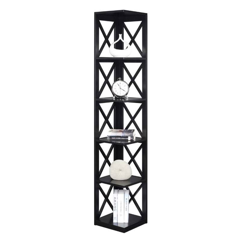 5 Shelf Corner Bookcase in Black Wood Finish D8142