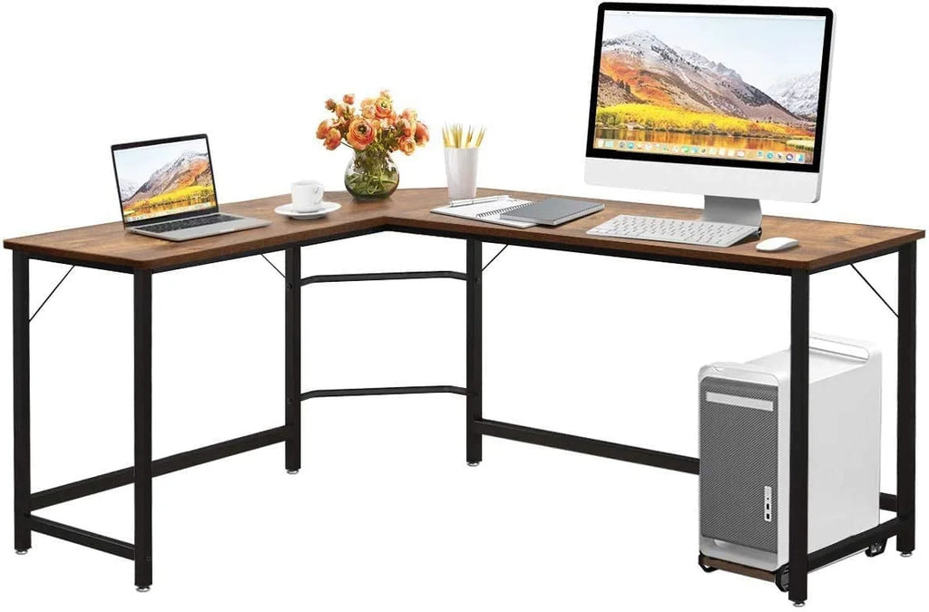 66 Inch L-Shaped Computer Desk with CPU Stand D643575