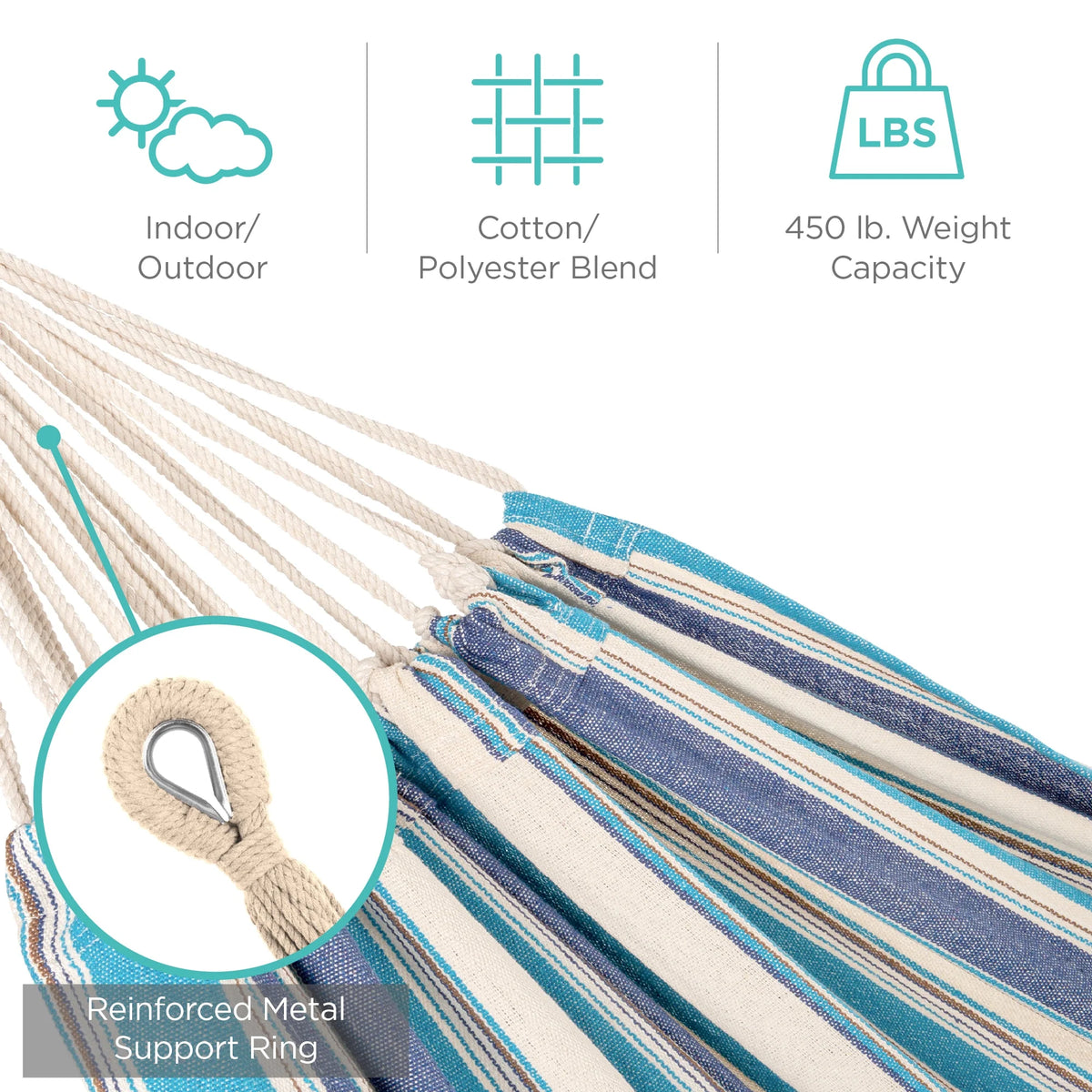 Ocean Cotton Double Hammock with Stand and Carrying Bag N17318