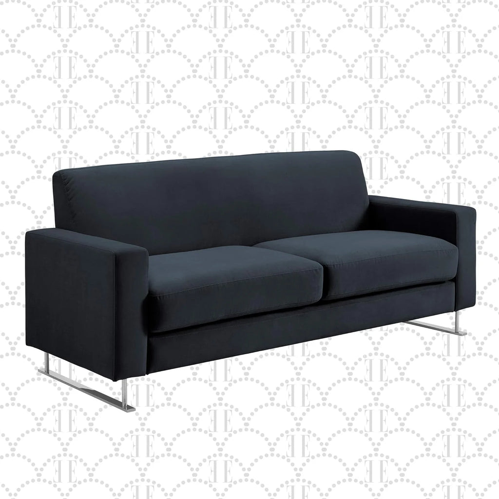 Blue Velvet Sofa with Chrome Sleigh Legs R63689