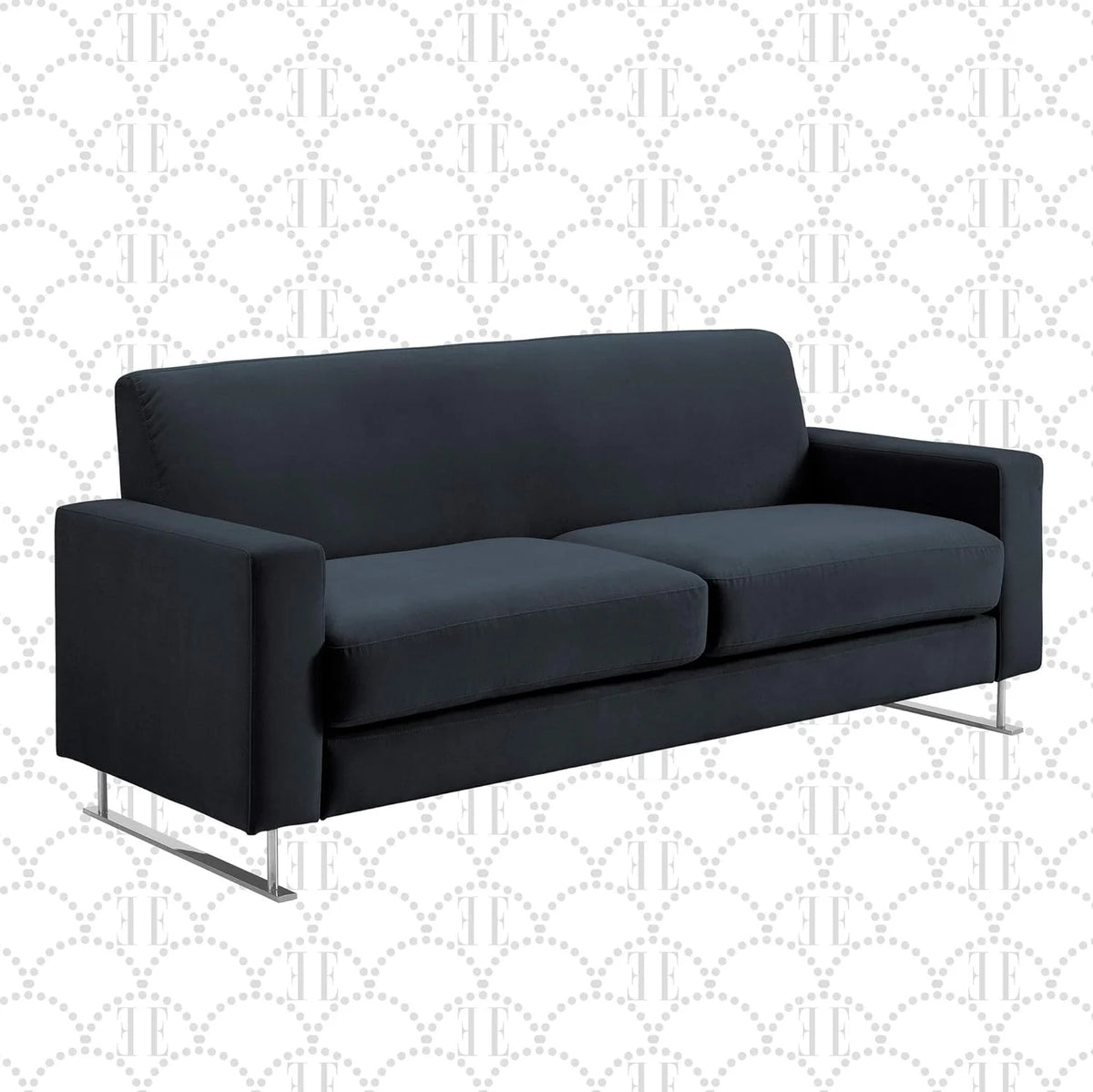 Blue Velvet Sofa with Chrome Sleigh Legs R63689