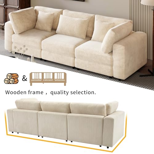 Oversized 3 Seater Corduroy Sofa with Removable Back Cushions and 5 Pillows (Gray) M17866