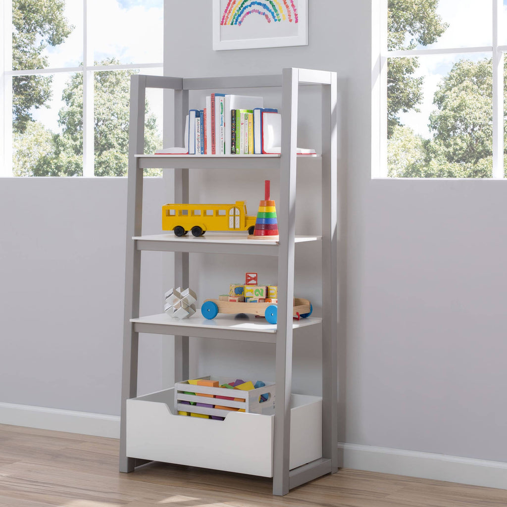 White Grey Ladder Shelf U258254