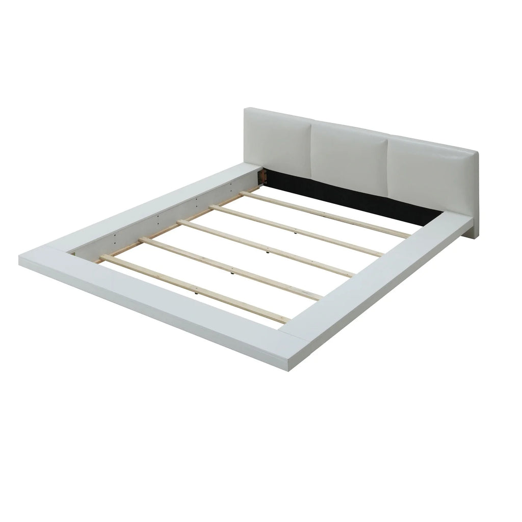 California King Size Bed with Leatherette Headboard White G358473
