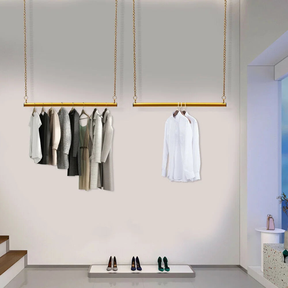 Gold Rod Ceiling-Mounted Clothes Rack A615