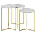 Hex Nesting Tables in Gold/White (Set of 3) P793
