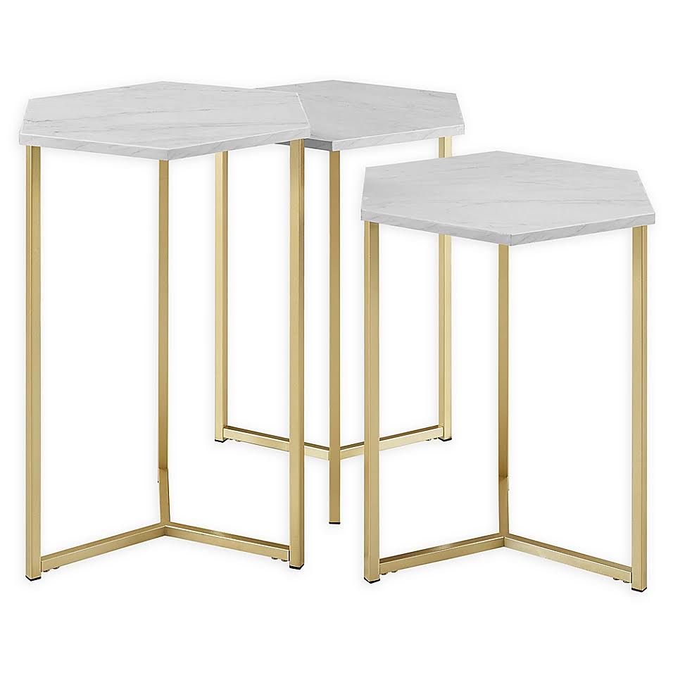 Hex Nesting Tables in Gold/White (Set of 3) P793
