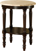 Round Stand with Genuine Marble Top, Dark Cherry Finish J9194