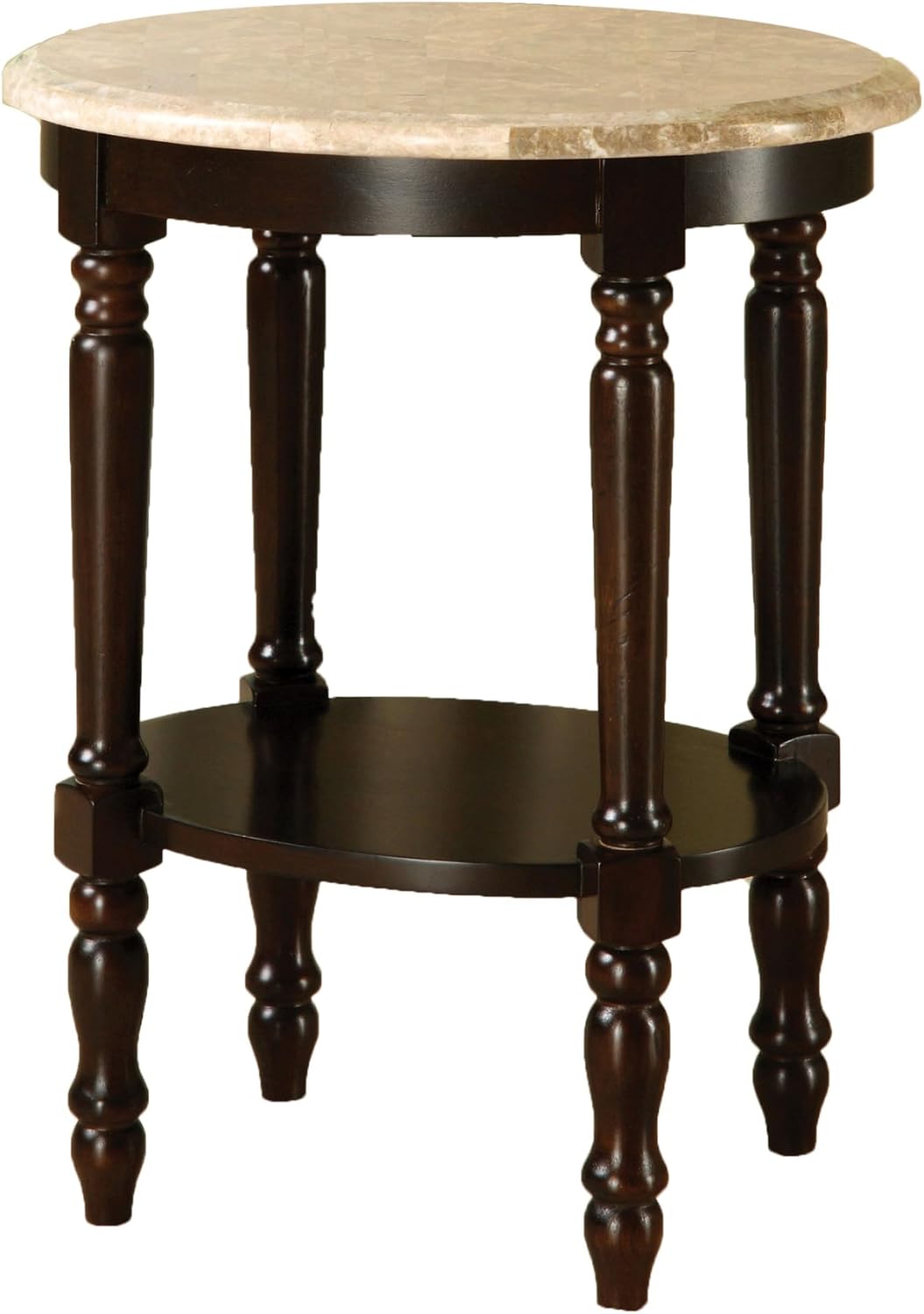 Round Stand with Genuine Marble Top, Dark Cherry Finish J9194