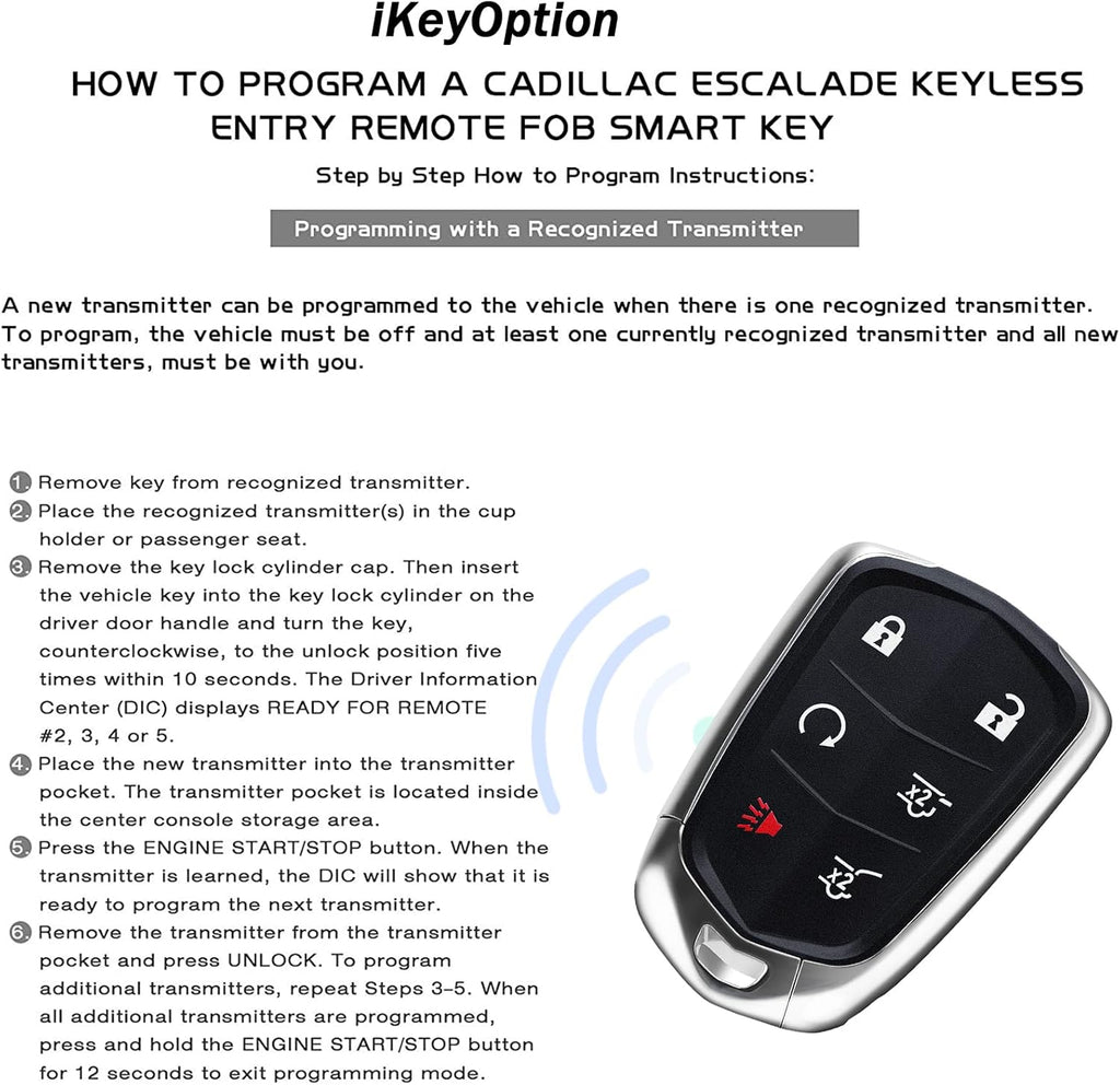 Replacement 6 Buttons Proximity Smart Keyless Entry Remote Fob for Cadillac Escalade and Escalade ESV 2015-2020 315Mhz FCC: HYQ2AB 1 Piece Pack of 2 H41094