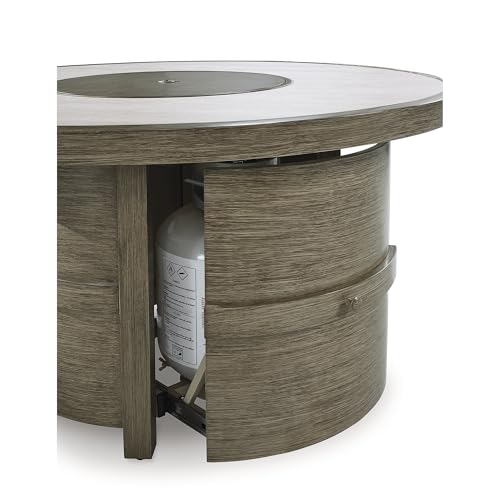 Light Brown Beige Sintered Stone Outdoor Fire Pit Table E672930
