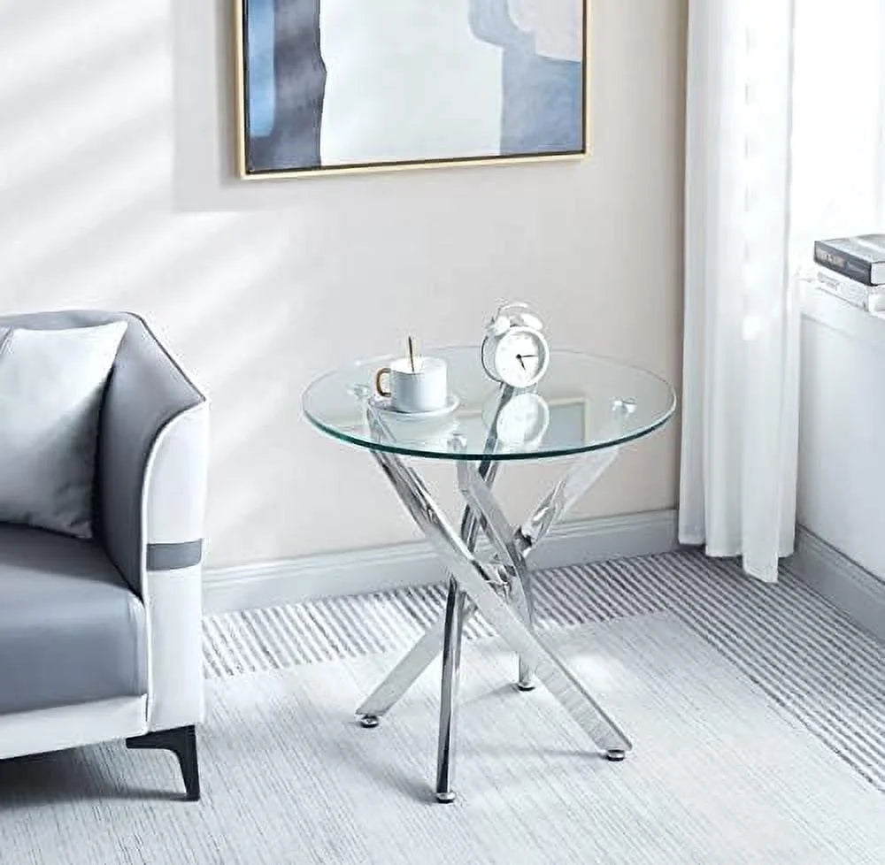 Round Glass End Table with Chrome Legs T155