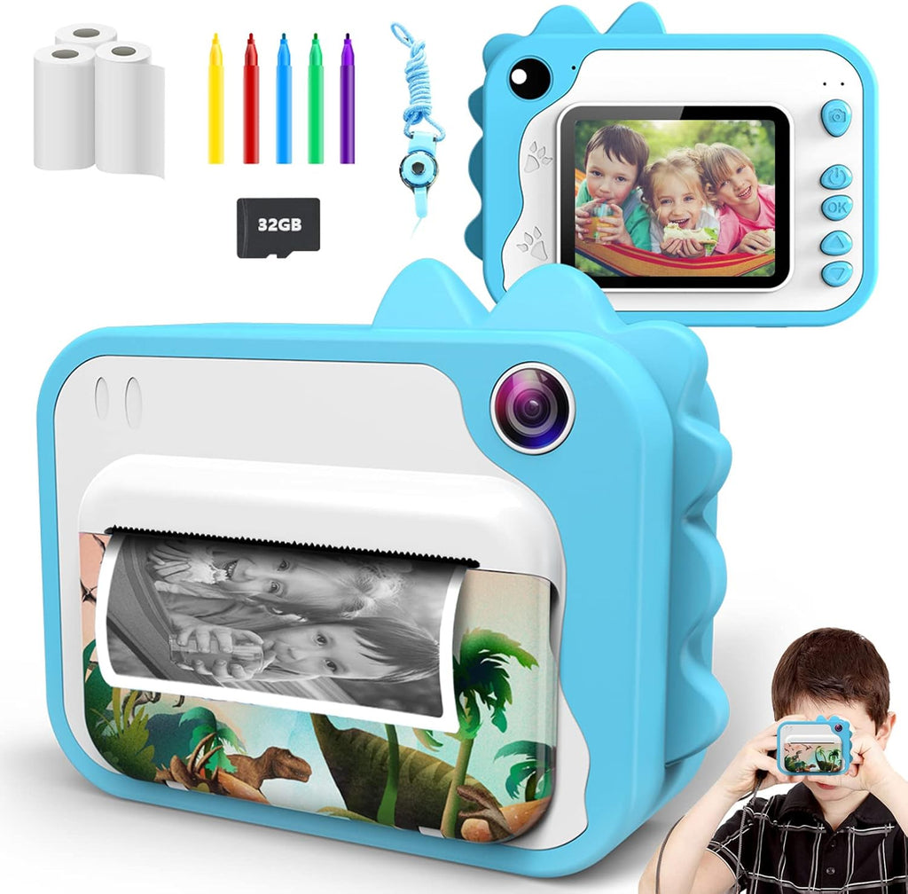 Blue Kids Instant Print Camera with 3 Rolls Print Paper F965