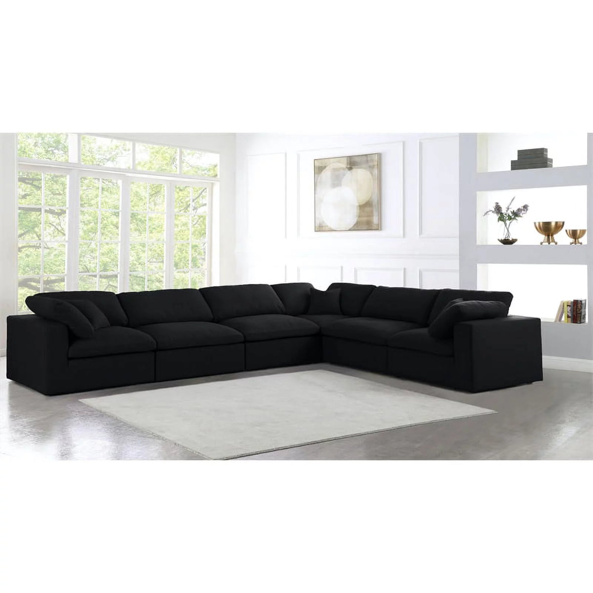 Black Linen Fabric Modular Sectional R847121